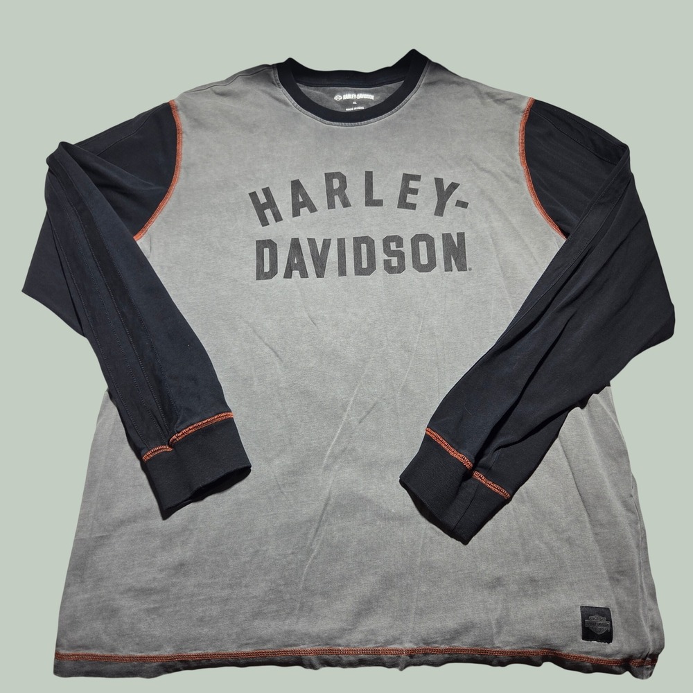 Harley-Davidson‎ Mens XL Long Sleeve T-Shirt Gray Black Colorblock Y2K Skater